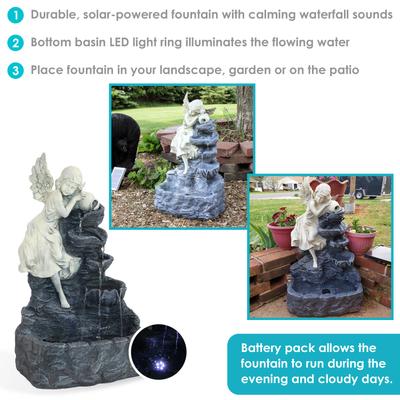 Show full view: Sunnydaze Decor Solar Powered Angel Falls Water Fountain with Battery Backup & Submersible Pump, Grey, 27-in slide 3 of 7
