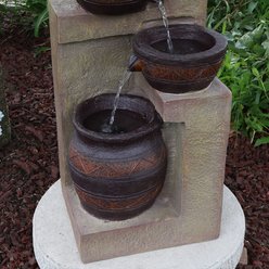 Sunnydaze Decor Solar Powered Cascading Terra Bowls Bird Water Fountain with Battery Backup & LED Lights, Brown, 30-in slide 2 of 8
