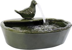 Sunnydaze Decor Solar Powered Glazed Ceramic Dove Bird Water Fountain with Submersible Pump & Filter, Dark Green, 7-in