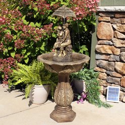 Sunnydaze Decor Solar Powered Polyresin Lovers Umbrella Water Fountain with Battery Backup & LED Lights, Cream, 43-in slide 2 of 6
