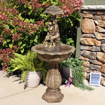 Show full view: Sunnydaze Decor Solar Powered Polyresin Lovers Umbrella Water Fountain with Battery Backup & LED Lights, Cream, 43-in slide 2 of 6