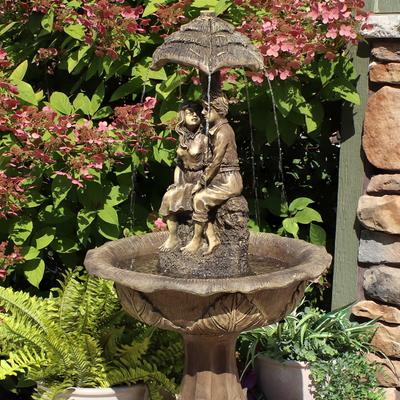 Show full view: Sunnydaze Decor Solar Powered Polyresin Lovers Umbrella Water Fountain with Battery Backup & LED Lights, Cream, 43-in slide 5 of 6