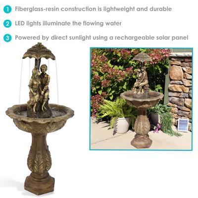 Show full view: Sunnydaze Decor Solar Powered Polyresin Lovers Umbrella Water Fountain with Battery Backup & LED Lights, Cream, 43-in slide 3 of 6