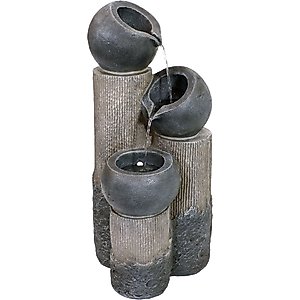 Sunnydaze Decor Solar Powered Polyresin Tiered Cascading Cups Bird Water Fountain with Battery Backup, Grey, 29-in