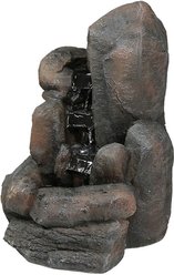 Sunnydaze Decor Solar Powered Rock Falls Bird Water Fountain with Battery Backup, LED Lights & Submersible Pump, 22-in, Dark Brown