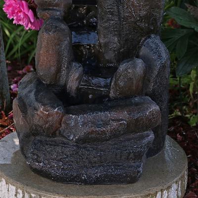 Show full view: Sunnydaze Decor Solar Powered Rock Falls Bird Water Fountain with Battery Backup, LED Lights & Submersible Pump, 22-in, Dark Brown slide 6 of 7