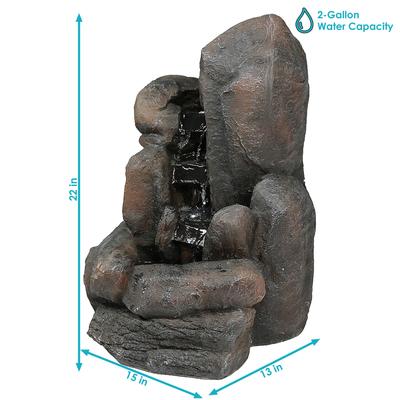 Show full view: Sunnydaze Decor Solar Powered Rock Falls Bird Water Fountain with Battery Backup, LED Lights & Submersible Pump, 22-in, Dark Brown slide 4 of 7
