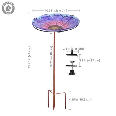 Show full view: Sunnydaze Decor Spring Crocus Deck-Mounted Staked Glass Bird Bath, Purple, 10.5-in slide 5 of 9