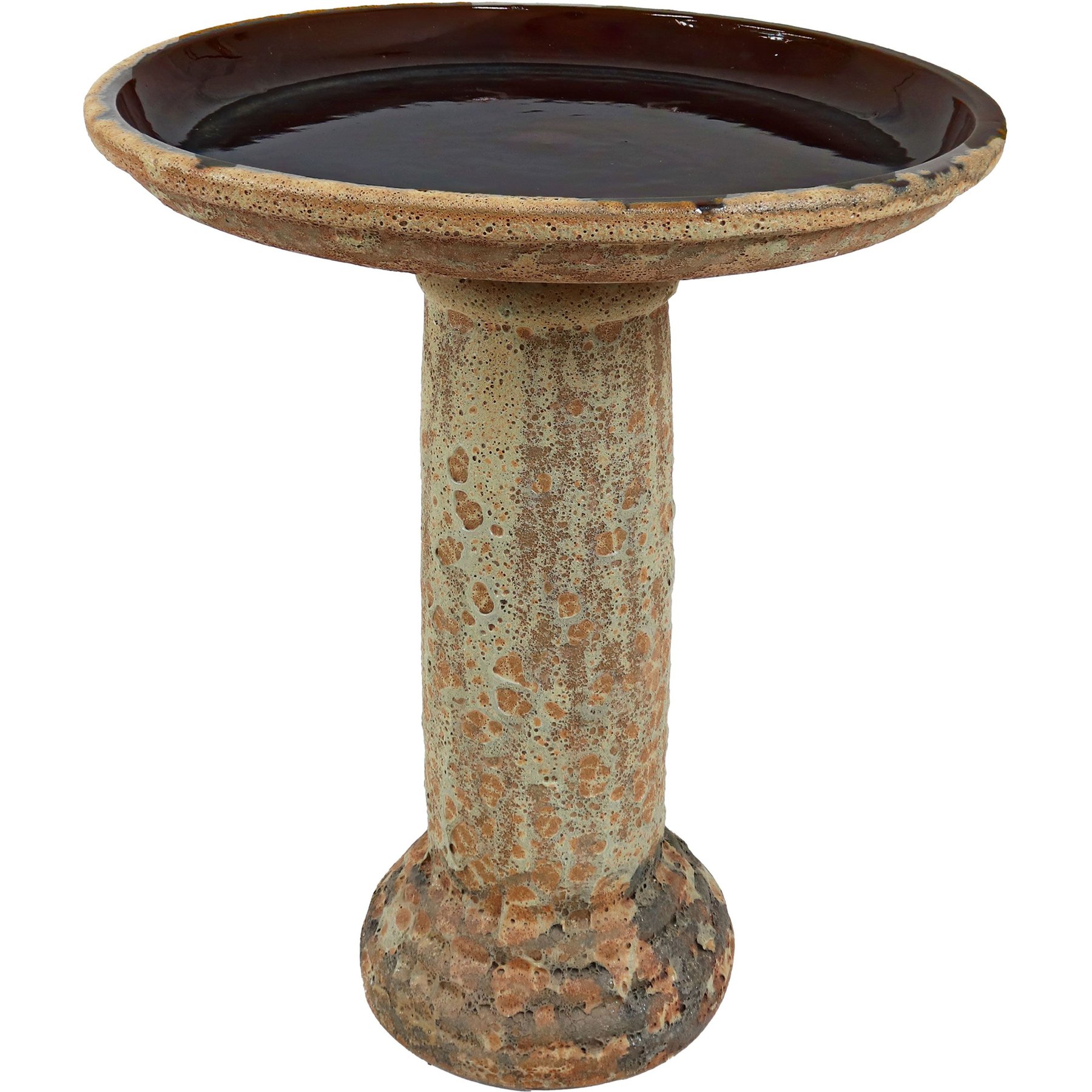 Sunnydaze Decor Toulon Ceramic Lava Finish Glazed Bowl Bird Bath, Brown