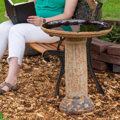 Show full view: Sunnydaze Decor Toulon Ceramic Lava Finish Glazed Bowl Bird Bath, Brown slide 4 of 8