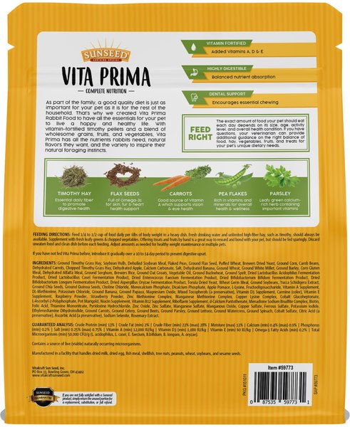 Show full view: Sunseed Vita Prima Adult Rabbit Food, 4-lb bag slide 2 of 8