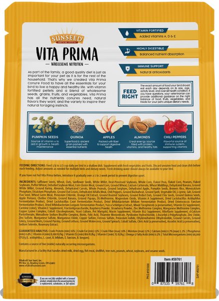 Sunseed Vita Prima Sunscription Conure Food - 3 Lb Bag, High-Variety Seed & Grain Blend With Omega-3s