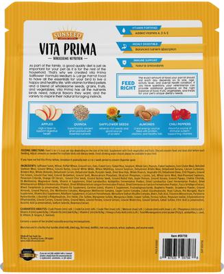 Show full view: Sunseed Vita Prima Safflower Formula Parrot Food, Medium/Large Parrot: 4-lb bag slide 2 of 5