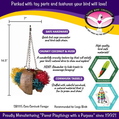 Show full view: Super Bird Creations Coco Cornhusk Forager Bird Toy, Large slide 3 of 9