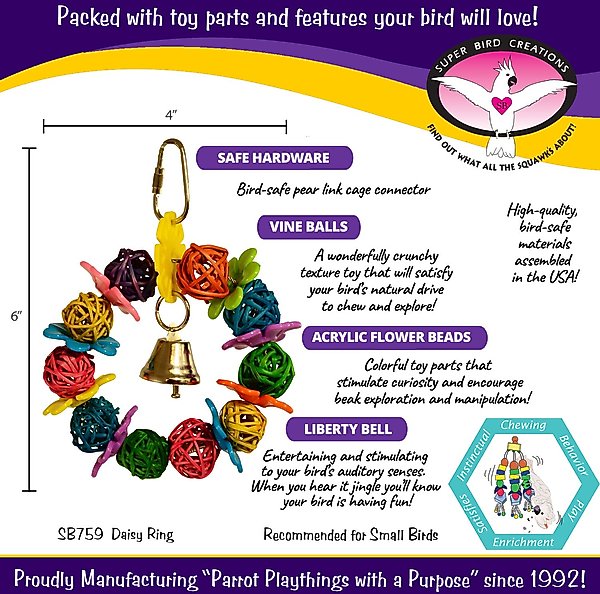 Show full view: Super Bird Creations Daisy Ring Bird Toy, Small slide 3 of 10