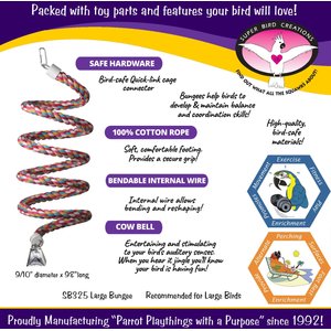 Super Bird Creations Rope Bungee Bird Perch, Color Varies, Large