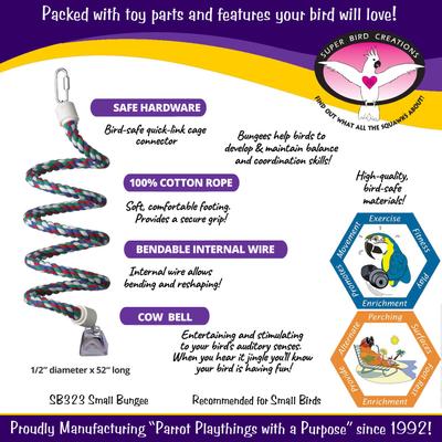 Show full view: Super Bird Creations Rope Bungee Bird Perch, Color Varies, Small slide 3 of 9