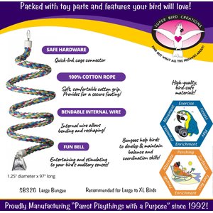 Super Bird Creations Rope Bungee Bird Perch, Color Varies, X-Large