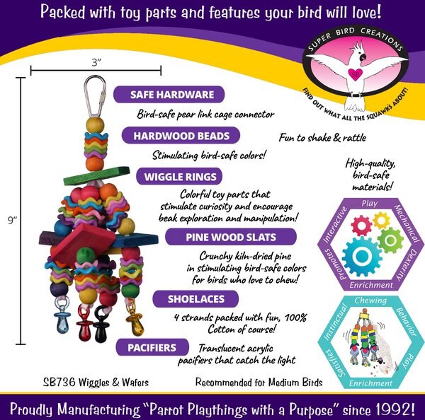 Super Bird Creations Wiggles & Wafers Bird Toy, Medium
