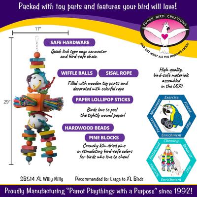 Show full view: Super Bird Creations Willy Nilly Bird Toy, Large/ X-Large slide 3 of 9