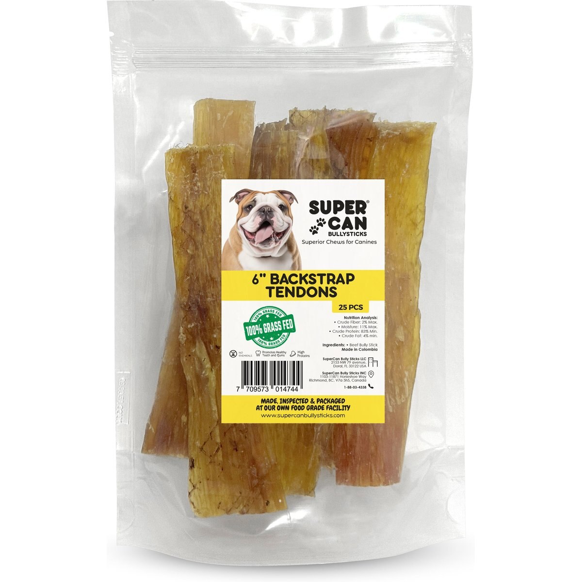 SuperCan Bully Sticks 6-in BackStrap Tendon Dog Treats, 25 count