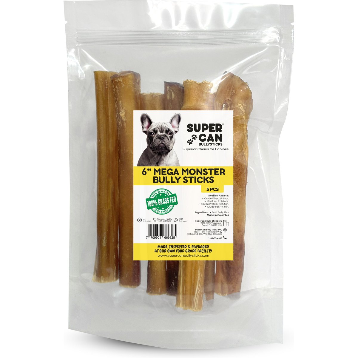 SuperCan Bully Sticks 6-in Mega Monster Bully Sticks Dog Treats, 5 count