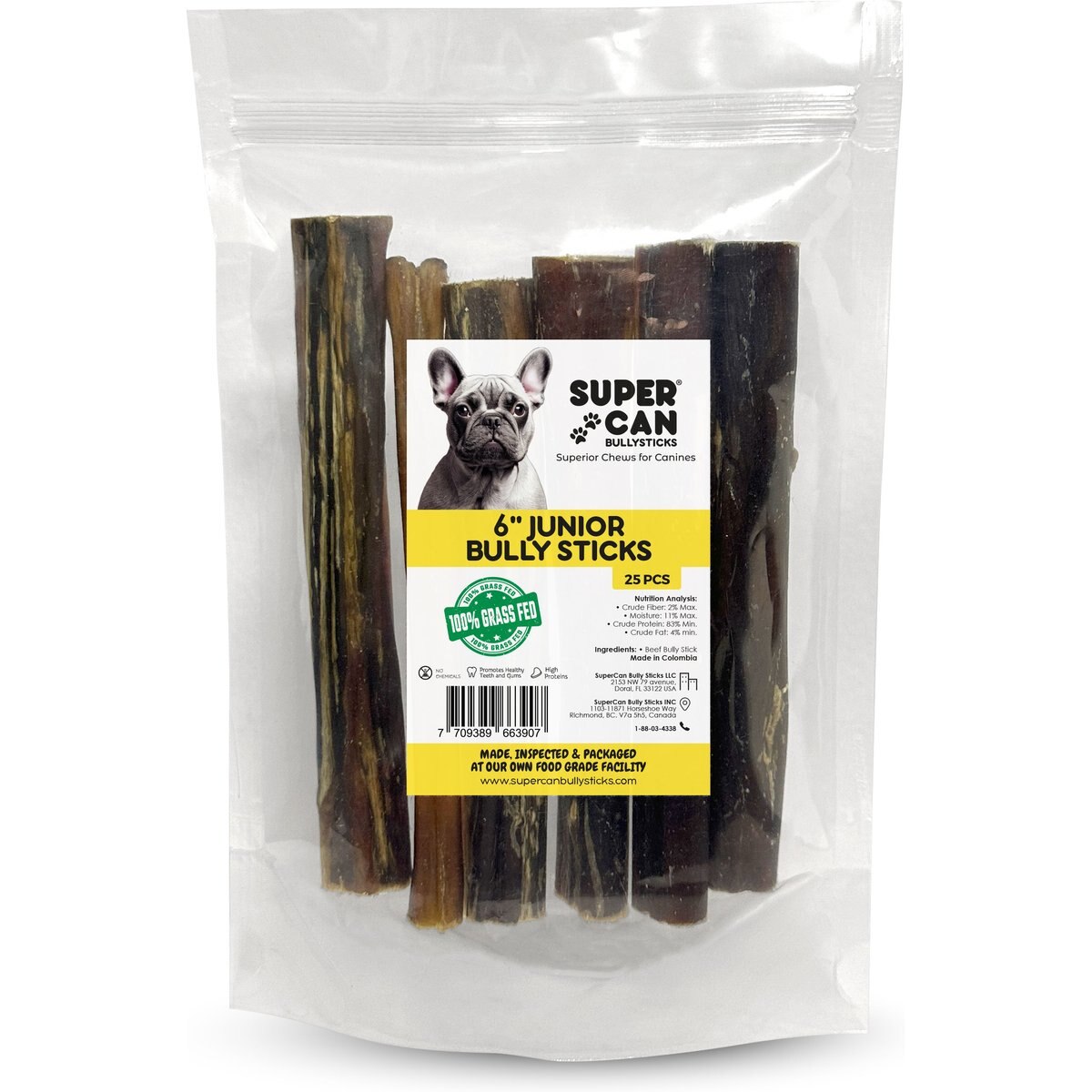 SuperCan Bully Sticks Junior Thin Bully Sticks Dog Treats, 25 count