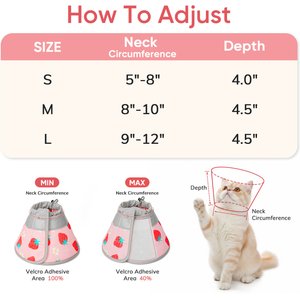Supet Adjustable Cat Recovery Cone, Strawberry, Small: 5 to 9-in neck