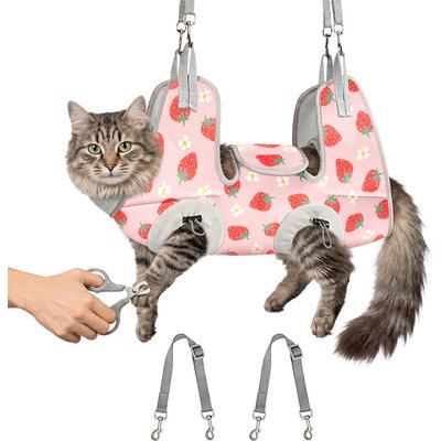 Supet Supet Cat Grooming Hammock for Nail Trimming, Strawberry, Large