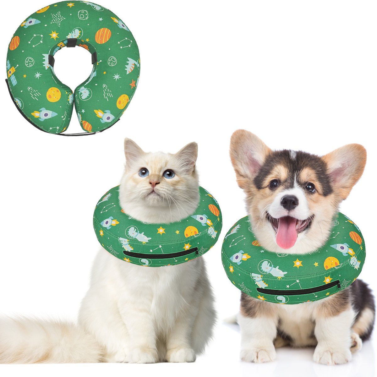 Supet Inflatable Dog Recovery Cone Collar, Green, X-Small