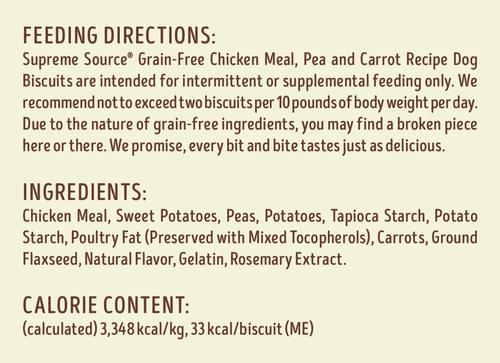 Show full view: Supreme Source Grain-Free Chicken Meal, Pea & Carrot Biscuits Dog Treats, 16-oz bag slide 6 of 8