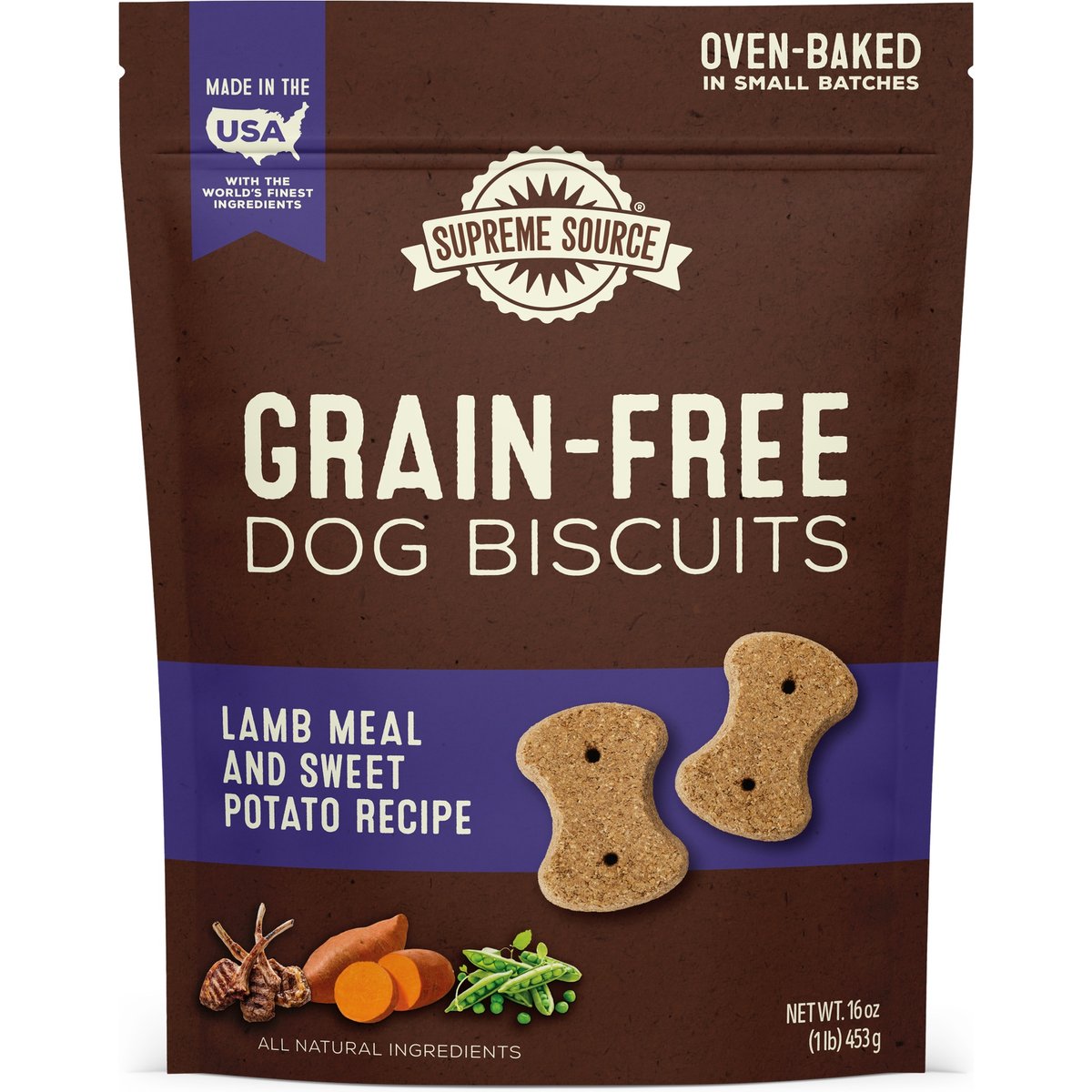 Supreme Source Grain-Free Lamb Meal & Sweet Potato Biscuits Dog Treats, 16-oz bag