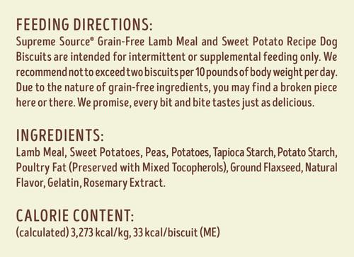 Show full view: Supreme Source Grain-Free Lamb Meal & Sweet Potato Biscuits Dog Treats, 16-oz bag slide 6 of 8