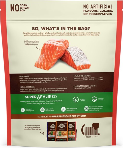 Supreme Source Savory Jerky Cuts Salmon Recipe Jerky Dog Treats, 10-oz bag