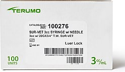 Sur-Vet Terumo Luer Lock Tip 3-cc Syringes with T.W. Needle, 22G x 0.75 in., 100 count slide 2 of 4