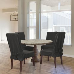 Sure Fit Farmhouse Dining Room Basketweave One Piece Slipcover with Ties Dog & Cat Cover, Charcoal slide 2 of 2