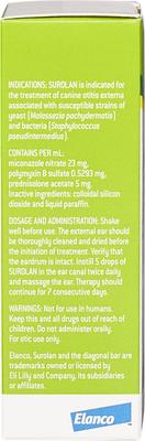 Show full view: Surolan (miconazole nitrate, polymyxin B sulfate, prednisolone acetate) Otic Suspension for Dogs, 15-mL slide 2 of 6