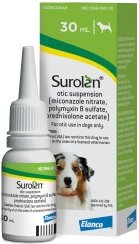 Surolan (miconazole nitrate, polymyxin B sulfate, prednisolone acetate) Otic Suspension for Dogs, 30-mL