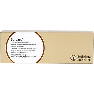 Surpass (1% Diclofenac Sodium) Topical Cream for Horses, 124 g, 1 Tube