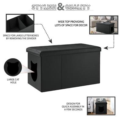 Show full view: Sweet Barks Designer Enclosure Hidden Washroom Bench Ottoman Cat Litter Box, Black slide 5 of 11