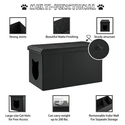 Show full view: Sweet Barks Designer Enclosure Hidden Washroom Bench Ottoman Cat Litter Box, Black slide 6 of 11