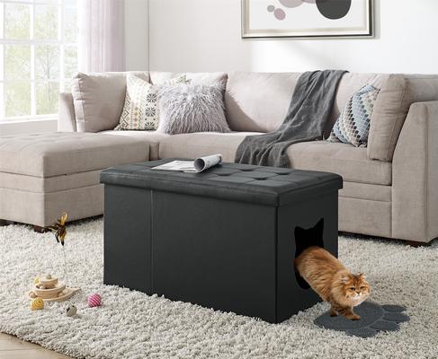 Show full view: Sweet Barks Designer Enclosure Hidden Washroom Bench Ottoman Cat Litter Box, Black slide 8 of 11