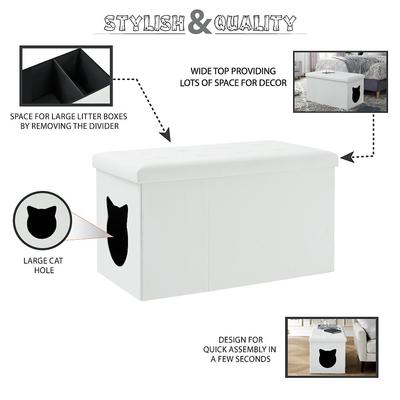 Show full view: Sweet Barks Designer Enclosure Hidden Washroom Bench Ottoman Cat Litter Box, White slide 5 of 11