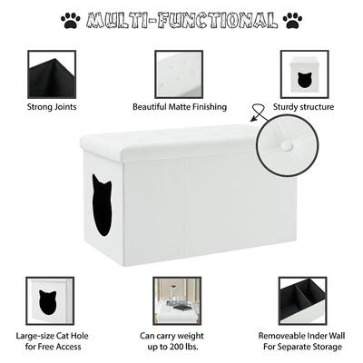 Show full view: Sweet Barks Designer Enclosure Hidden Washroom Bench Ottoman Cat Litter Box, White slide 6 of 11
