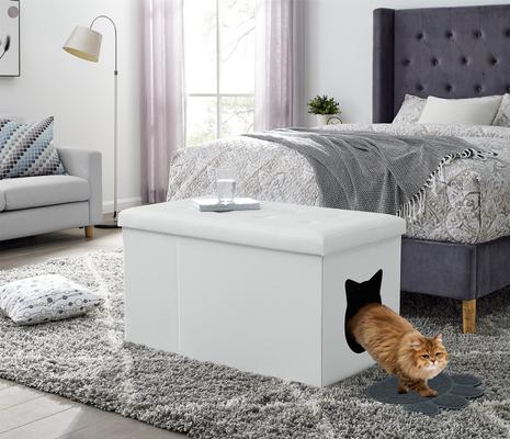 Show full view: Sweet Barks Designer Enclosure Hidden Washroom Bench Ottoman Cat Litter Box, White slide 7 of 11