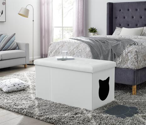 Show full view: Sweet Barks Designer Enclosure Hidden Washroom Bench Ottoman Cat Litter Box, White slide 8 of 11