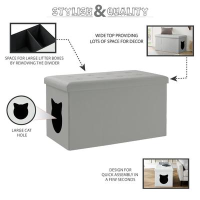 Show full view: Sweet Barks Designer Enclosure Hidden Washroom Bench Ottoman Cat Litter Box slide 5 of 6