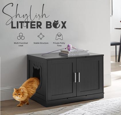 Show full view: Sweet Barks Designer Washroom Storage Bench Cat Litter Box Enclosure, Black slide 2 of 10