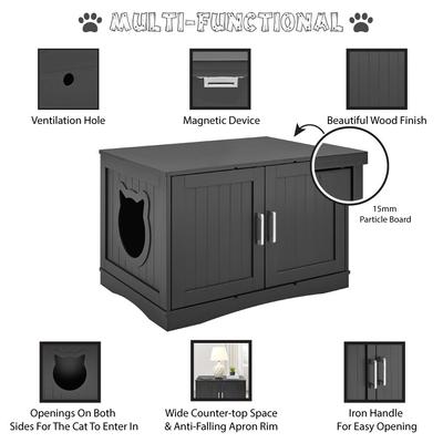 Show full view: Sweet Barks Designer Washroom Storage Bench Cat Litter Box Enclosure, Black slide 5 of 10