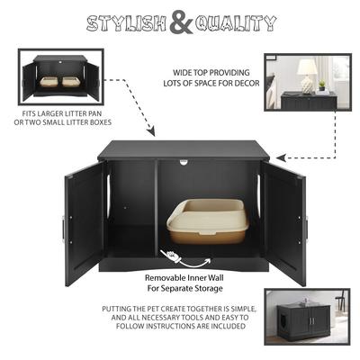 Show full view: Sweet Barks Designer Washroom Storage Bench Cat Litter Box Enclosure, Black slide 3 of 10